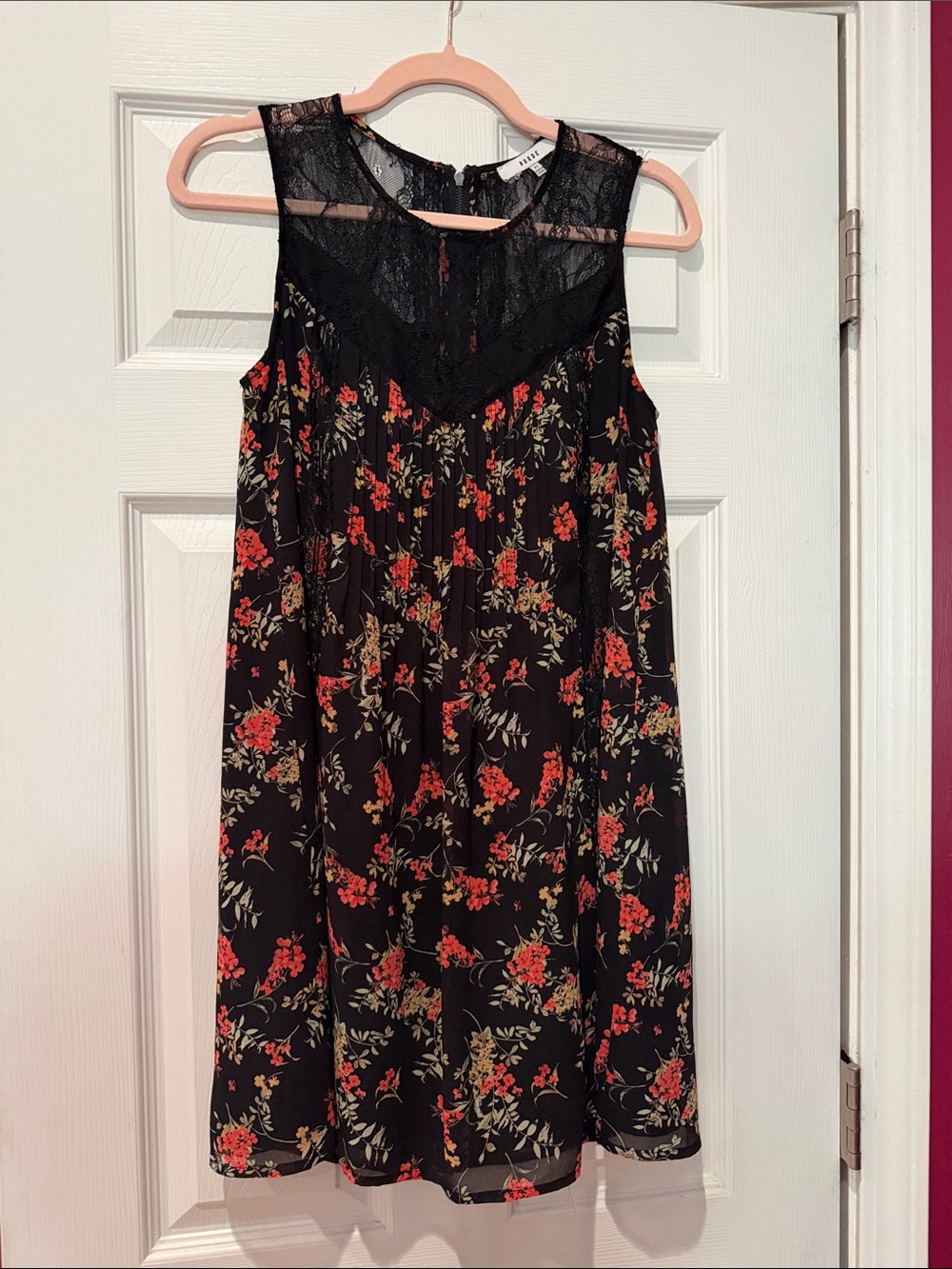 Ro & De Black Mini Dress with Red Floral Print